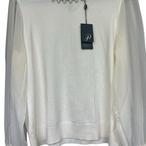 NWT** Adrianna Papell White Sweater with Pearl Detail,‎ Women’s Blouse SizeLarge
